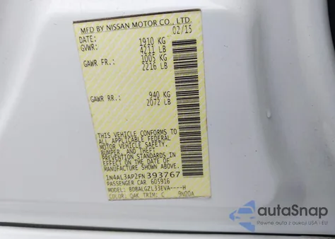 2015 Nissan Altima 2.5 S from USA, damaged, VIN 1N4AL3AP2FN393767